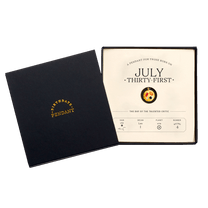 The July Thirty-First Pendant inside its box